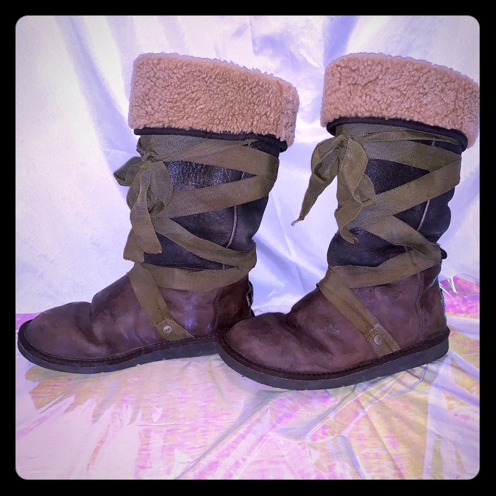 Ugg Rina boot genuine leather ribbon ties 7